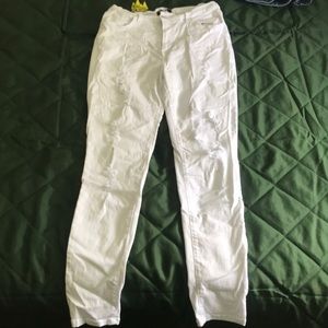 stretchy white skinny jeans ripped knee long